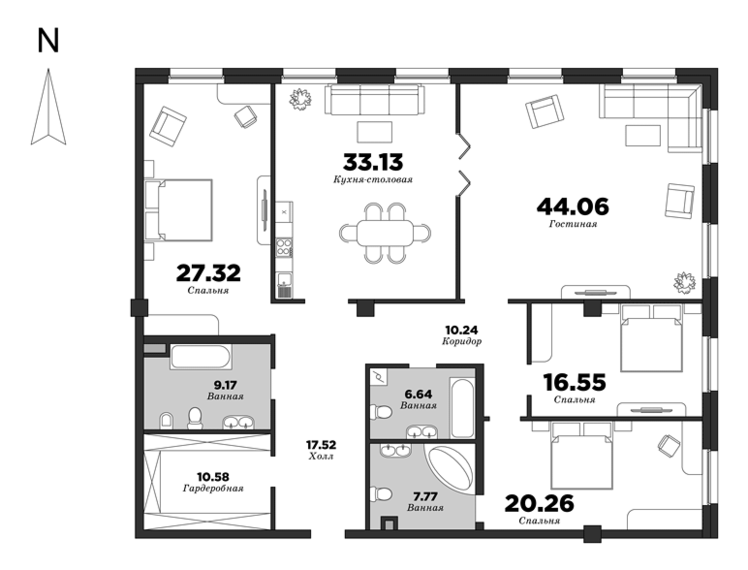NEVA HAUS, 4 bedrooms, 203.24 m² | planning of elite apartments in St. Petersburg | М16